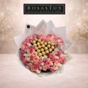 Ramo de 100 rosas con ferreros R100F01