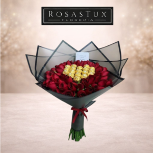 Ramo de 50 rosas con ferreros R50FR03