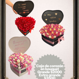 Caja de corazones en bouquet