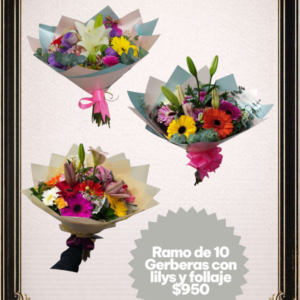 Ramo de 10 Gerberas con lilys