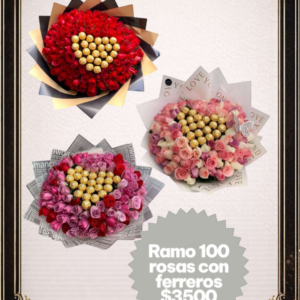 Ramo de 100 rosas con ferreros