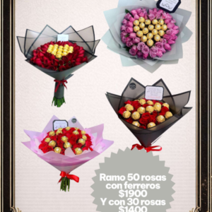Ramo de 50 rosas con ferreros
